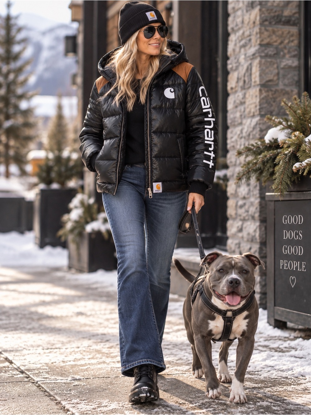 Carhartt Glossy Quilted Puffer Jacket | Hooded | Black & Brown | Size Small - Picture 6 of 6